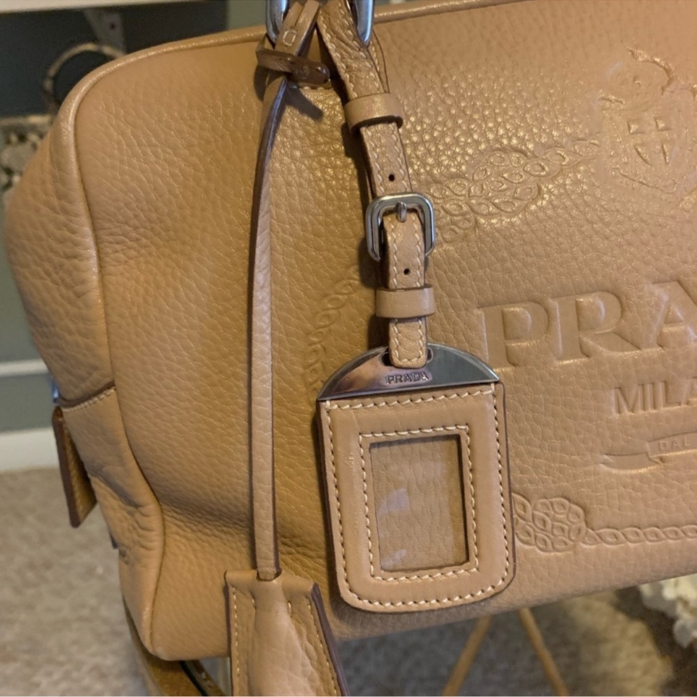 PRADA Vitello Daino Embossed Logo Bowler Shoulder Bag - Picture 3 of 16